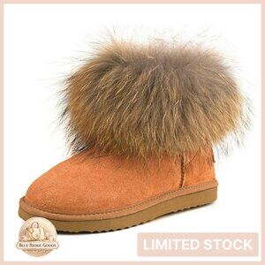 Genuine Suede Waterproof Winter Ankle Boots Warm Fluffy Snow Boots Chic